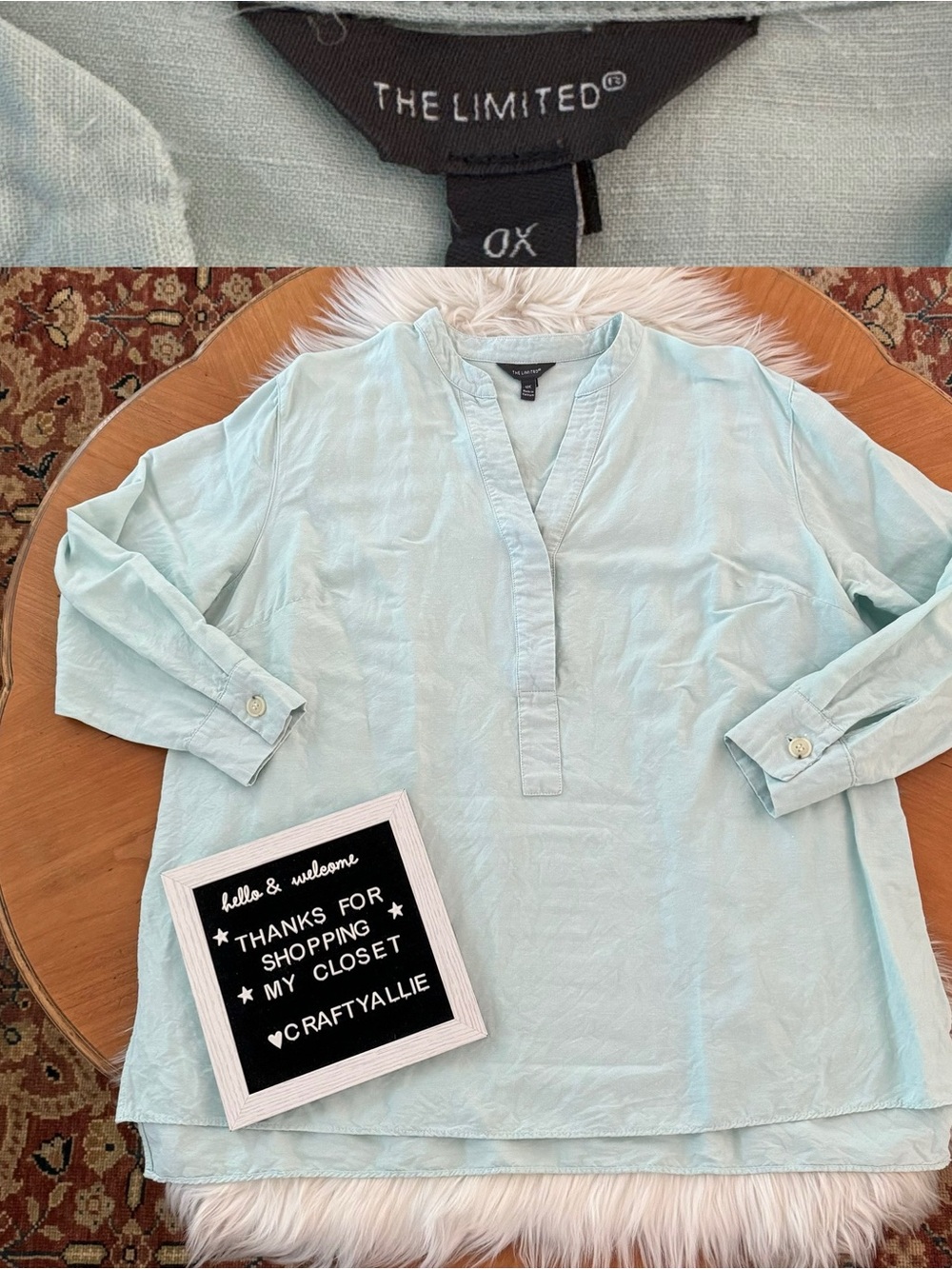 The Limited V-Neck Linen Blend Tunic Top in Seaglass | Women’s 0X